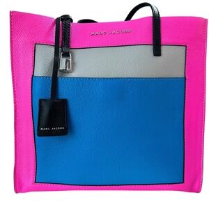 Marc Jacobs Colorblock Leather Tote Bag Pink Blue Pebbled Shopper Handbag